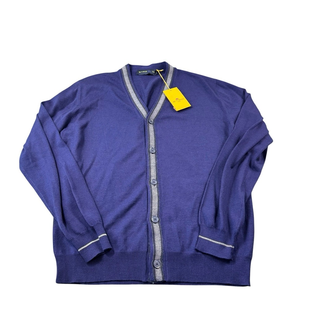 Etro Milano Purple Gray Tipped Pure Wool Men's Cardigan Sweater Size XL NWT